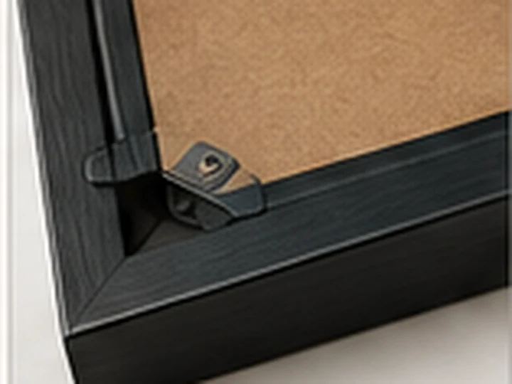 Representative close-up rendering of a dry-mounted framed artwork assembly