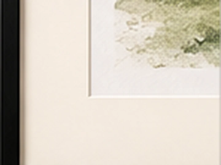 Representative close-up rendering of classic off-white matting around a watercolor portrait